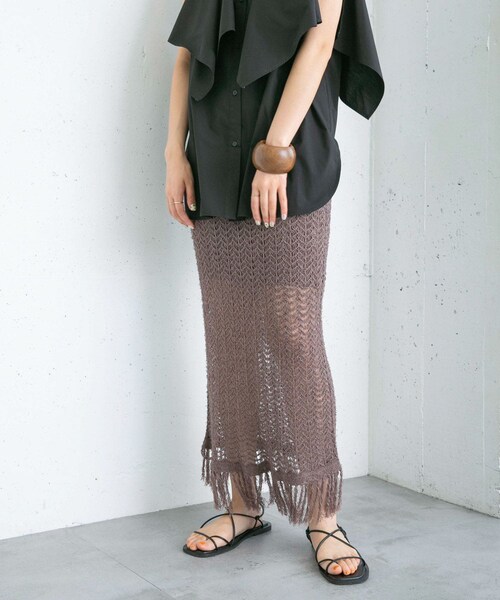 KBF（ケイビーエフ）の「フリンジ透かし編みニットスカート（スカート・レディース・BROWN/BEIGE/BLACK・one）」の20枚目の写真