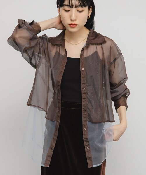 KBF（ケイビーエフ）の「チュールレイヤードシャツ（シャツ/ブラウス・レディース・GRYck×GRY/PINK×GRAY/BRN×BLUE/BRNck×BEG・one）」の16枚目の写真