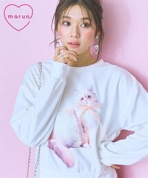marun | ＜大きいサイズ＞キャットプリント裏毛スウェット　marun(Tシャツ/カットソー)