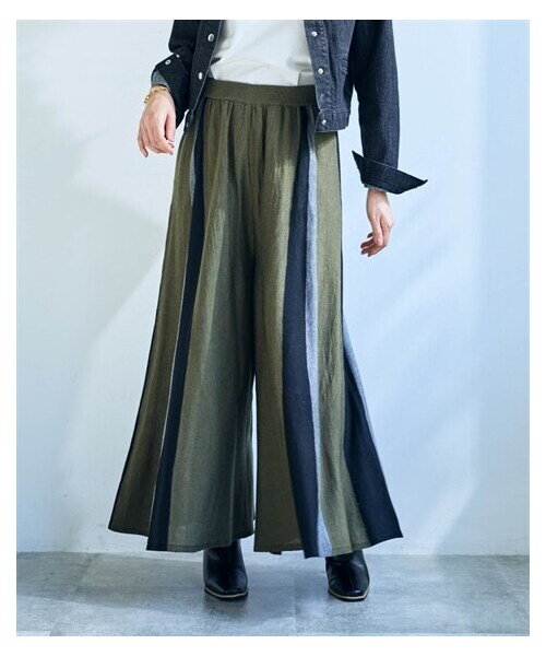 nissen（ニッセン）の「ストライプ柄ニットガウチョパンツ【OtonaSMILE】（パンツ・レディース・黒系/カーキ系・M/L/LL/3L/4L）」の10枚目の写真