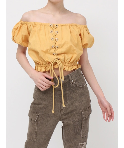 EVRIS（エヴリス）の「レースアップオフショルトップス（シャツ/ブラウス・レディース・ホワイト/マスタード・F）」の12枚目の写真