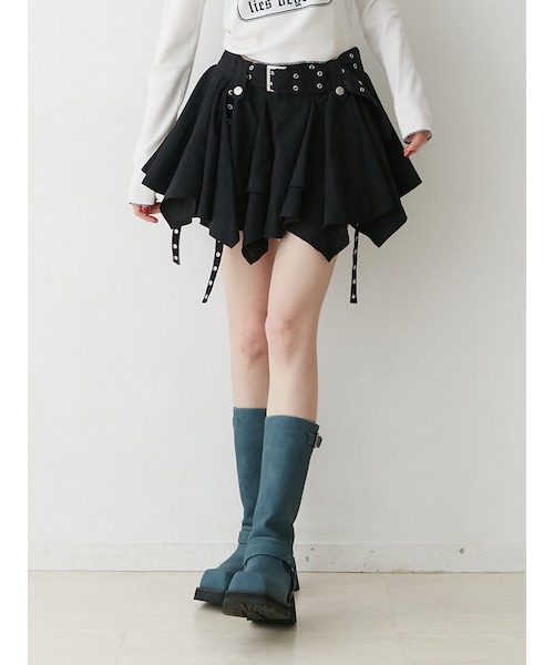 jouetie（ジュエティ）の「アシメヘムベルテッドミニスカート（スカート・レディース・ブラック/カーキ/グレー/ベージュ/レッド/ブラウン・M）」の3枚目の写真