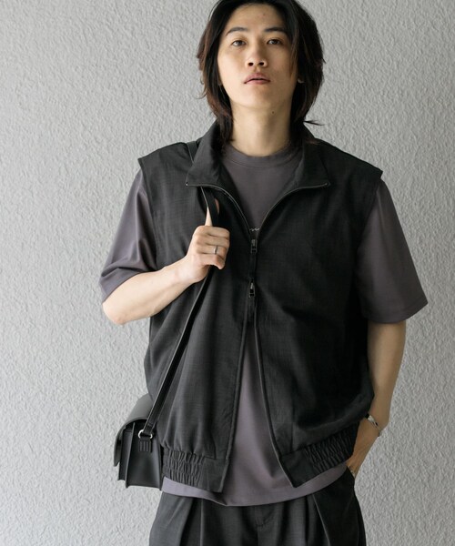 SENSE OF PLACE by URBAN RESEARCH（センスオブプレイスバイアーバンリサーチ）の「『イージーケア/セットアップ対応』リネンライクスタンドカラーWジップベスト（ベスト・メンズ・L.BLUE/CHARCOAL/NAVY・M/L）」の7枚目の写真