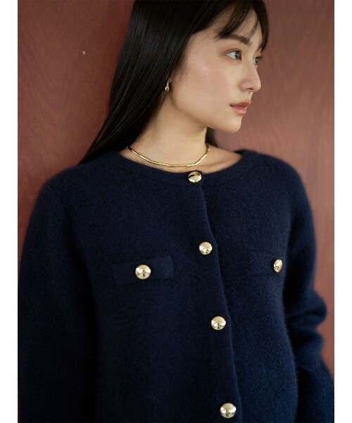 LAGUNAMOON（ラグナムーン）の「CHNラクーンニットジャケット（ノーカラージャケット・レディース・ピンク/ネイビー/ベージュ・F）」の16枚目の写真