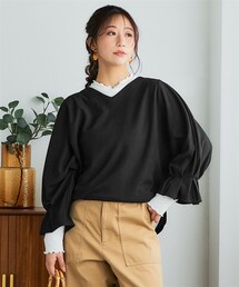 nissen | ＜大きいサイズ＞袖タックスリープVネックドルマントップス(Tシャツ/カットソー)