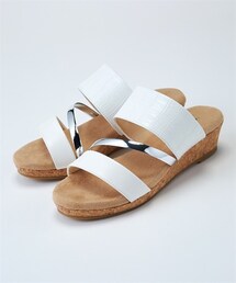 nissen | 【ゆったり幅広】ふわふわなクッションのクロコ型押しメタリックラインウェッジサンダル（低反発中敷）（ワイズ４Ｅ）(サンダル)