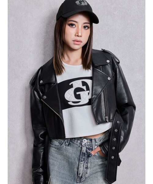 GYDA（ジェイダ）の「Fake leather shortジャケット（ライダースジャケット・レディース・ブラック/ブラウン・F）」の2枚目の写真