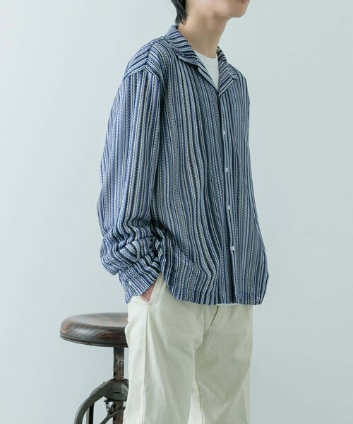 ITEMS URBANRESEARCH（アイテムズ アーバンリサーチ）の「マルチストライプレースオープンカラーシャツ（シャツ/ブラウス・メンズ・BLK/BLU/GRN/ORG・M/L）」の6枚目の写真
