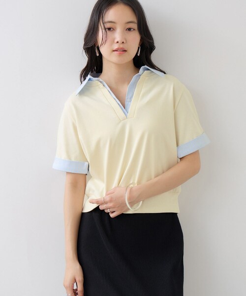 VIS(ビス)の「ICE BEAUTY ドッキング衿ハーフスリーブプルオーバー/UVケア・接触冷感・汗染み防止(Tシャツ/カットソー・レディース・チャコール/ライトグレー/オフホワイト・F)」の21枚目の写真
