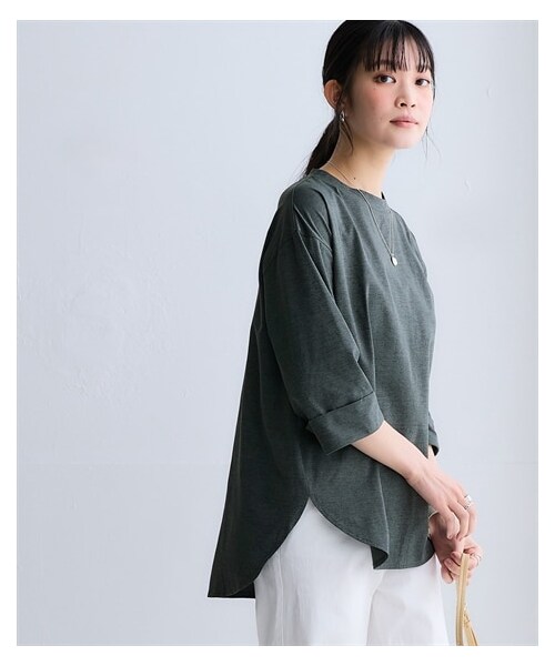 nissen（ニッセン）の「マルチドライ7分袖カットソー裾ラウンドチュニック（水陸両用・接触冷感・UVカット・吸汗速乾）＜大きいサイズ有＞（チュニック・レディース・杢ピーチ/杢マスカット/杢チャコールグレー/杢ビスケット/杢アイスブルー/アイボリー・S/M/L/LL/3L/4L/5L/6L/8L/10L）」の17枚目の写真