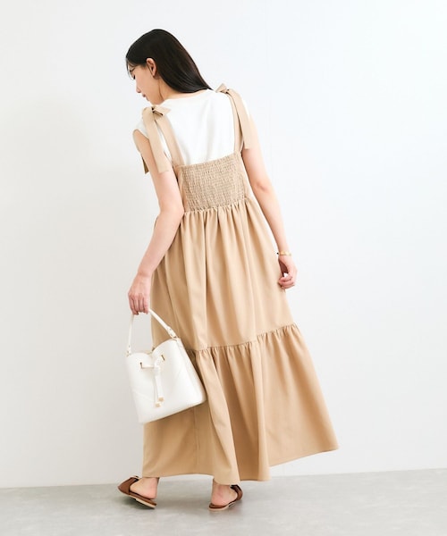 VIS（ビス）の「【WEB限定】ロングストラップリボンティアードワンピース（ワンピース・レディース・ブラック/ベージュ・F）」の6枚目の写真