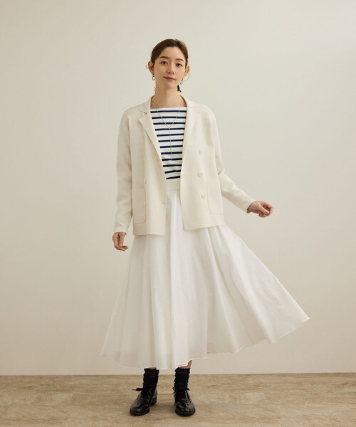 ROPE'(ロペ)の「シルクコットン総針ニットジャケット/イージーケア(テーラードジャケット・レディース・オフホワイト/ネイビー/レッド・F)」の6枚目の写真