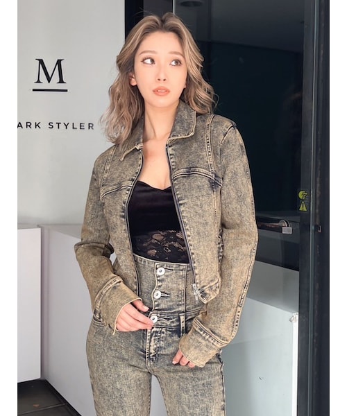 GYDA（ジェイダ）の「USEDケミカルウォッシュストレッチデニムジャケット【SETUP着用可】（デニムジャケット・レディース・ブラック/ブルー・F）」の2枚目の写真