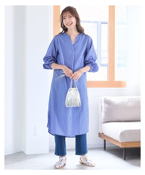 nissen（ニッセン）の「＜大きいサイズ＞スキッパーシャツワンピース（ワンピース・レディース・ブルー系/ラベンダー系/オフホワイト系/マスタード系・L/LL/3L/4L/5L/6L/8L/10L）」の14枚目の写真