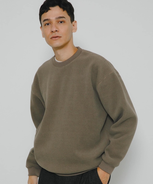 URBAN RESEARCH Sonny Label（アーバンリサーチサニーレーベル）の「裏起毛ワッフルリラックスフィットプルオーバー（Tシャツ/カットソー・メンズ・オフ/チャコール/カーキ・M/L/XL）」の3枚目の写真