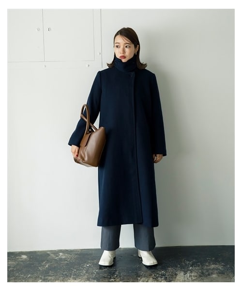 nissen（ニッセン）の「【sail】Aラインコート　小さいサイズ（ステンカラーコート・レディース・ネイビー/ライトグレー・PS）」の3枚目の写真