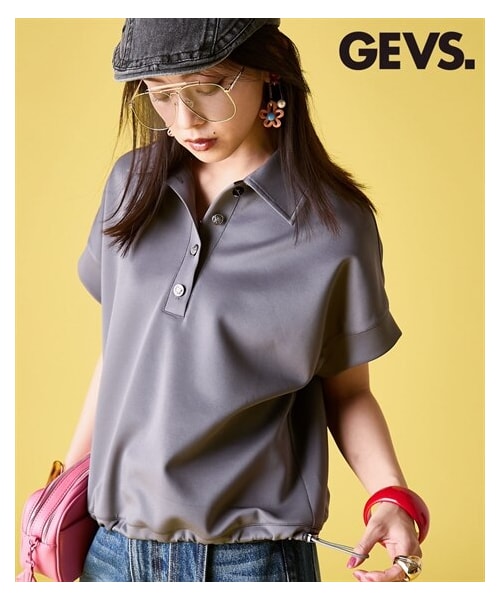 nissen（ニッセン）の「ショート丈ポロシャツ＜大きいサイズ有＞GEVS.（ポロシャツ・レディース・グレー/黒・M/L/LL/3L/4L/5L/6L/8L/10L）」の2枚目の写真