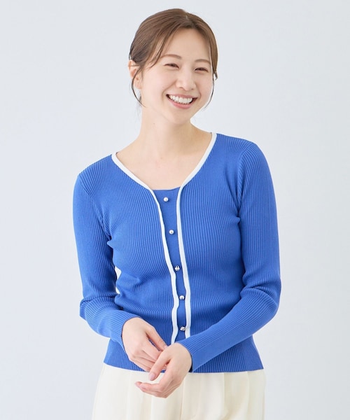 Jayro（ジャイロ）の「配色Vネックリブニット（ニット/セーター・レディース・ホワイト系/ネイビー/ブルー系・M）」の9枚目の写真