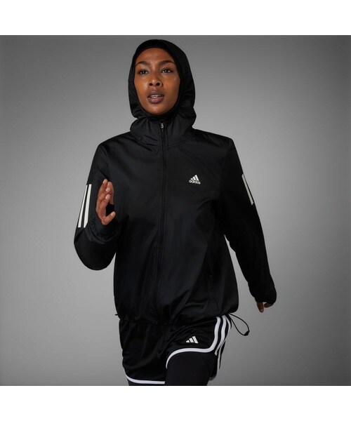 adidas（アディダス）の「オウン ザ ラン フード付き ランニングウインドブレーカー（ジャケット/アウター・レディース・ブラック/ホワイト/ピンク/ブルー・S/M/L/OT (XL)/XOT (2XL)/2XOT (3XL)/XS/4XOT/5XOT/2XS/XL/2XL）」の7枚目の写真