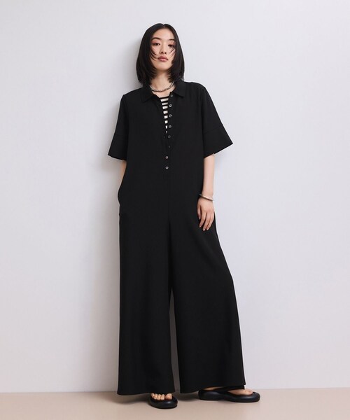 ADAM ET ROPE'（アダムエロペ）の「【WEB限定】・【定番】ポロシャツオールインワン（つなぎ/オールインワン・レディース・ブラック/ダークブラウン/ネイビー・36/38）」の8枚目の写真