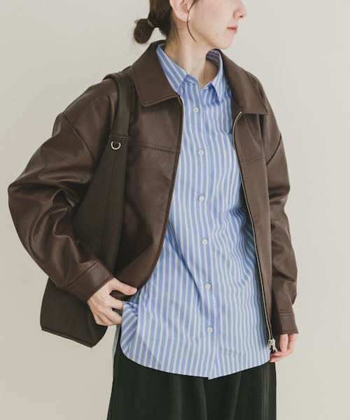 ITEMS URBANRESEARCH（アイテムズ アーバンリサーチ）の「フェイクレザーZIPUPブルゾン（その他アウター・レディース・BLK/BRN・Free）」の3枚目の写真