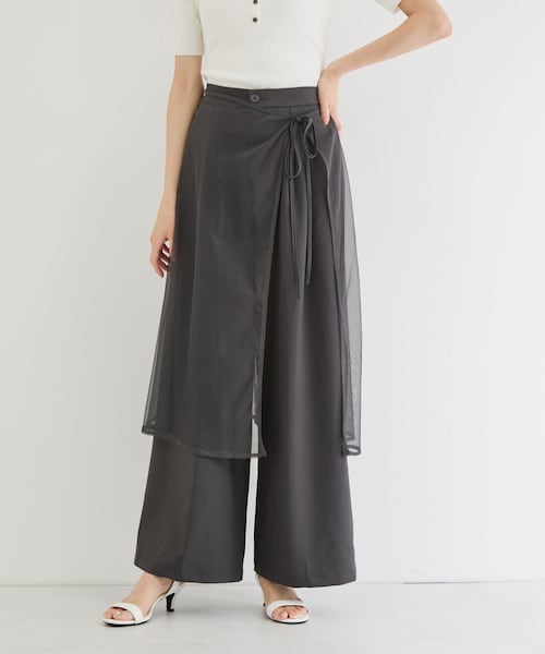 Jayro(ジャイロ)の「チュールラップスカート付タックワイドパンツ(スラックス・レディース・ブラック/グレー・M)」の2枚目の写真