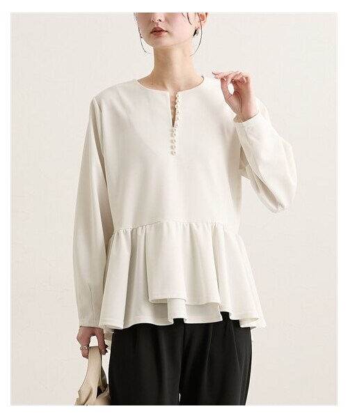 nissen（ニッセン）の「パール調ビジューペプラムカットソートップス【セットアップ対応】（その他トップス・レディース・オフホワイト/ブラック/チャコール・M/L）」の7枚目の写真