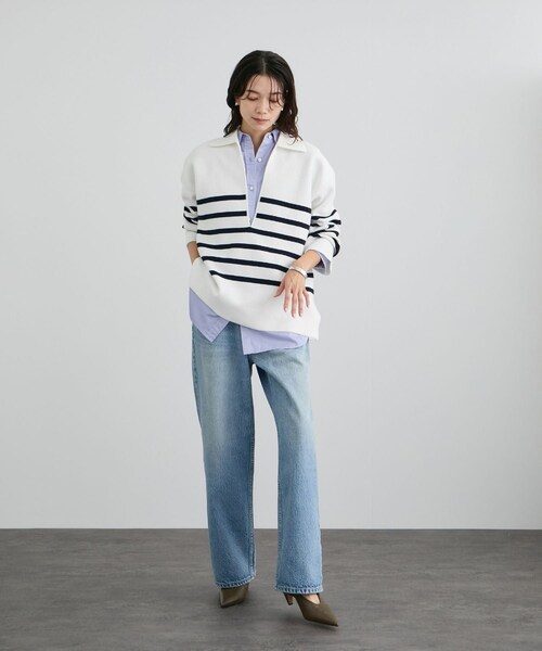 ADAM ET ROPE'(アダムエロペ)の「【WEB・一部店舗限定】スキッパーニットプルオーバー(ニット/セーター・レディース・ブラック/グレー/オフホワイト・F)」の10枚目の写真