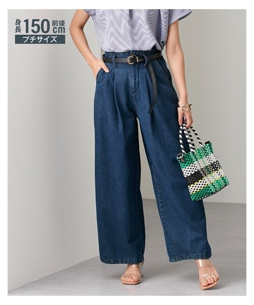 nissen（ニッセン）の「小さいサイズ　ウエストタックハイウエストワイドデニムパンツ　低身長さん・小柄女性（デニムパンツ・レディース・ワンウォッシュネイビー/ネイビー・PSS/PS/PM/PL）」の11枚目の写真