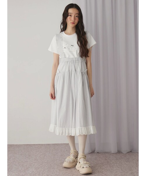 merry jenny（メリージェニー）の「ストライプリボンフレアジャンスカ（ジャンパースカート・レディース・オフホワイト/ピンク/グリーン/アイスブルー・F）」の18枚目の写真