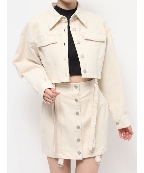 EATME（イートミー）の「ガーターデザインデニムショートジャケット（セットアップ可能）（デニムジャケット・レディース・ブルー/ブラック/アイボリー・F）」の2枚目の写真