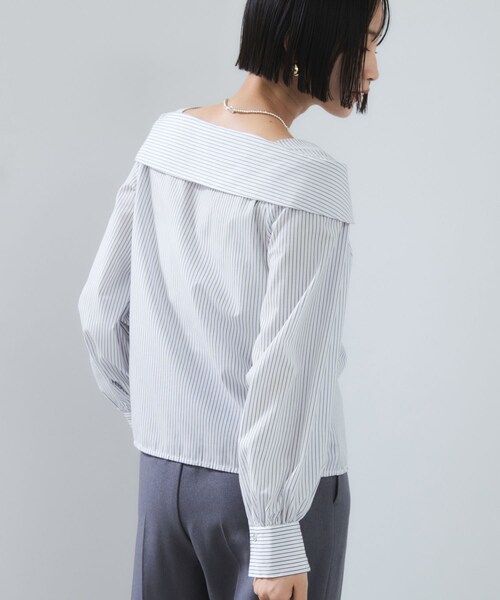 VIS（ビス）の「オフショルライクロングスリーブブラウス/イージーケア（シャツ/ブラウス・レディース・ホワイト系/ネイビー/ブルー系・F）」の16枚目の写真