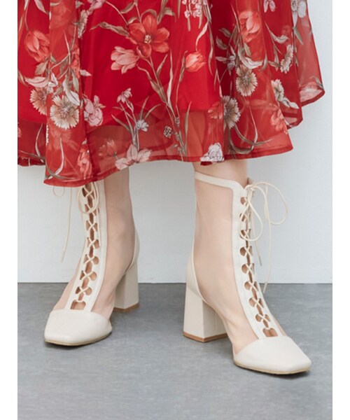 MERCURYDUO（マーキュリーデュオ）の「レースアップメッシュブーツ（ブーツ・レディース・アイボリー/ブラック/ブラウン・36/38）」の5枚目の写真