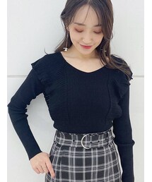MERCURYDUO | ロングスリーブ2WAYラッフルコンパクトリブニット(ニット/セーター)