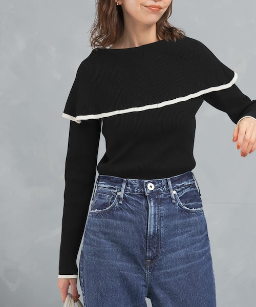 URBAN RESEARCH ROSSO（アーバンリサーチロッソ）の「2wayネックバイカラーケープニット（ニット/セーター・レディース・OFF/BEIGE/BLACK・FREE）」の2枚目の写真