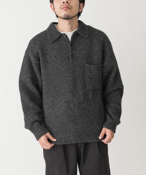 EKAL（エカル）の「シャギーニットポロプルオーバー（ニット/セーター・メンズ・グレー/ブラウン/フォーレンリーブス・M/L）」の8枚目の写真