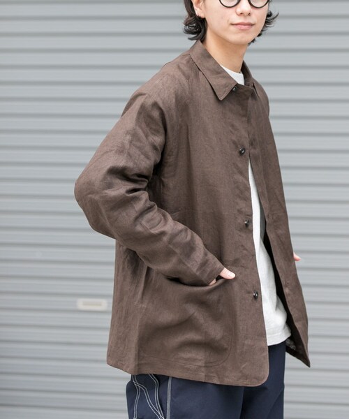 URBAN RESEARCH DOORS(アーバンリサーチドアーズ)の「FORK&SPOON リネンカバーオールシャツジャケット(テーラードジャケット・メンズ・BEG CHK/BROWN・4/5)」の8枚目の写真