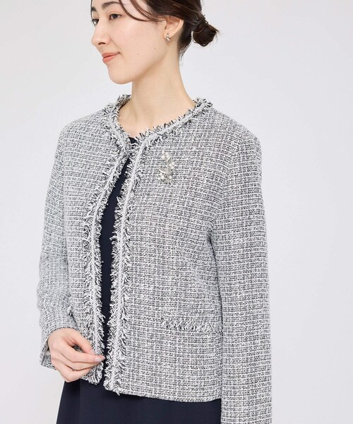 ROPE'（ロペ）の「ミックスツイードノーカラージャケット（ノーカラージャケット・レディース・ブラック系/オフホワイト/ネイビー・36/38/40）」の8枚目の写真