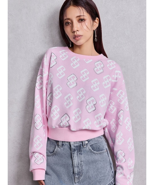 GYDA（ジェイダ）の「GG pattern bijouスウェットトップス（スウェット・レディース・グレー/ブラック/ピンク・F）」の8枚目の写真