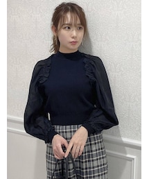 dazzlin | 異素材ギャザーフリルニットトップス(ニット/セーター)