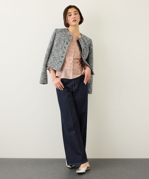 ROPE'(ロペ)の「ツイードノーカラージャケット(ノーカラージャケット・レディース・ブラック系/ターコイズ・36/38)」の16枚目の写真