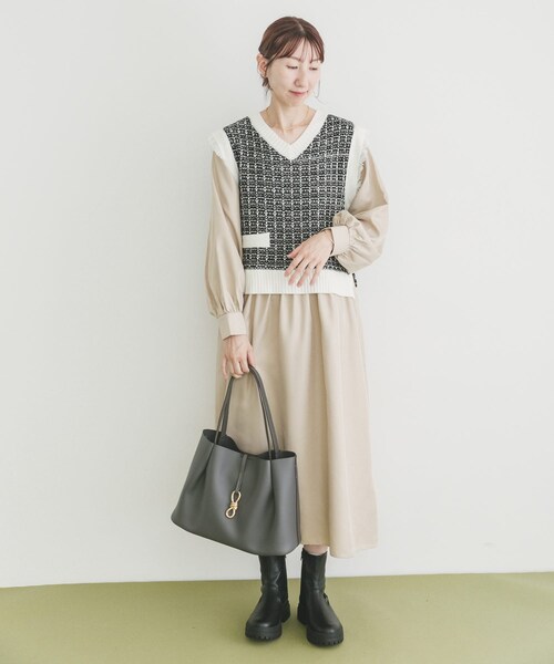 ITEMS URBANRESEARCH(アイテムズ アーバンリサーチ)の「ツイードニットドッキングワンピース(ワンピース・レディース・BLK×WHT/BLK・FREE)」の18枚目の写真