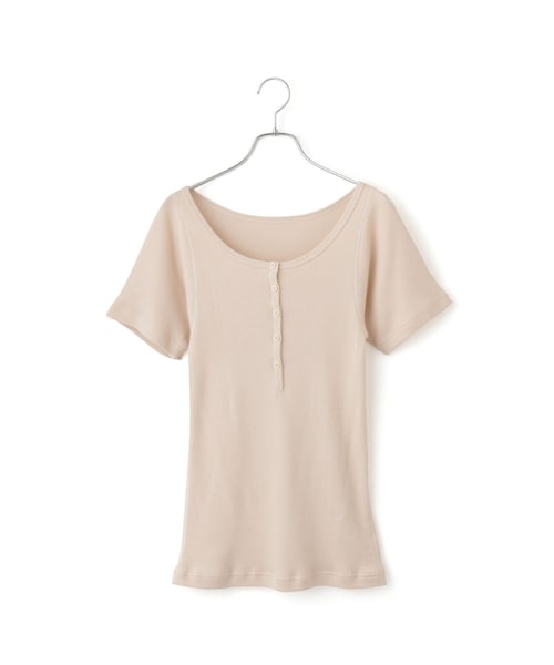 ADAM ET ROPE'(アダムエロペ)の「ハーフスリーブリブTシャツ(Tシャツ/カットソー・レディース・ブラック/ダークブラウン/ベージュ・F)」の3枚目の写真