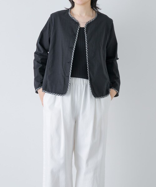 かぐれ(カグレ)の「Yoli GINGHAM REVERSIBLE JACKET(ノーカラージャケット・レディース・BLACKBLACK・1)」の8枚目の写真
