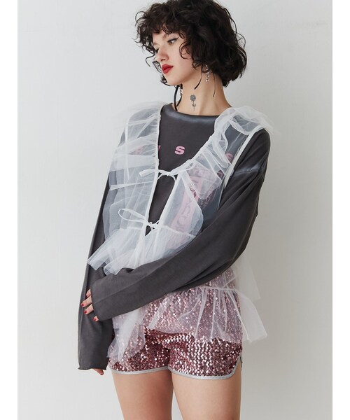 jouetie（ジュエティ）の「チュールドレープフリルベスト（その他トップス・レディース・オフホワイト/ブラック/ブルー/レッド・M）」の5枚目の写真