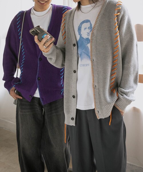 SENSE OF PLACE by URBAN RESEARCH（センスオブプレイスバイアーバンリサーチ）の「『ユニセックス』ブランケットステッチカーディガン（カーディガン/ボレロ・メンズ・L.GRAY/NAVY/PURPLE・M/L）」の16枚目の写真