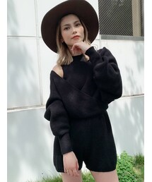 GYDA | レイヤードオフショルニットロンパース(つなぎ/オールインワン)