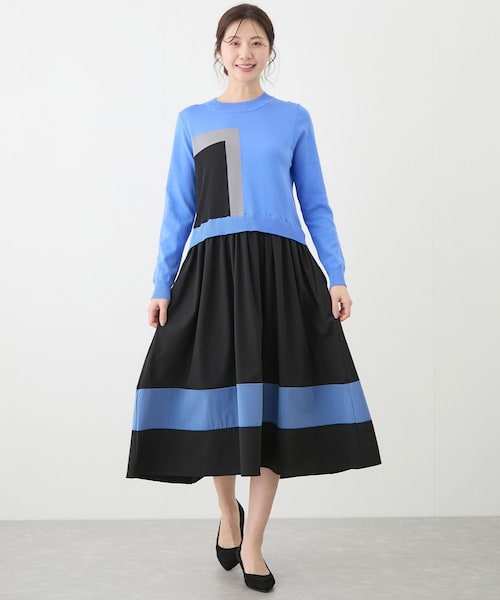 Jayro（ジャイロ）の「ニットドッキング配色ワンピース（ワンピース・レディース・ブラック/ベージュ/ブルー系・F）」の14枚目の写真