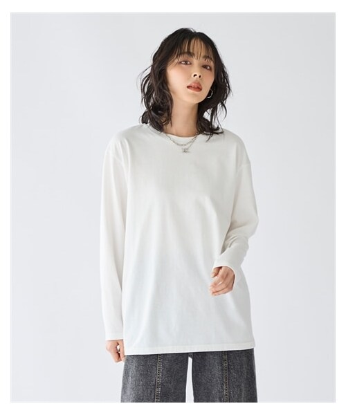 nissen（ニッセン）の「大きいサイズ 綿100％汗染みしにくい長袖クルーネックプルオーバー（Tシャツ/カットソー・レディース・ダークモカ/グレイッシュパープル/オフホワイト/ベイクドオレンジ/黒・L/LL/3L/4L/5L/6L/8L/10L）」の12枚目の写真