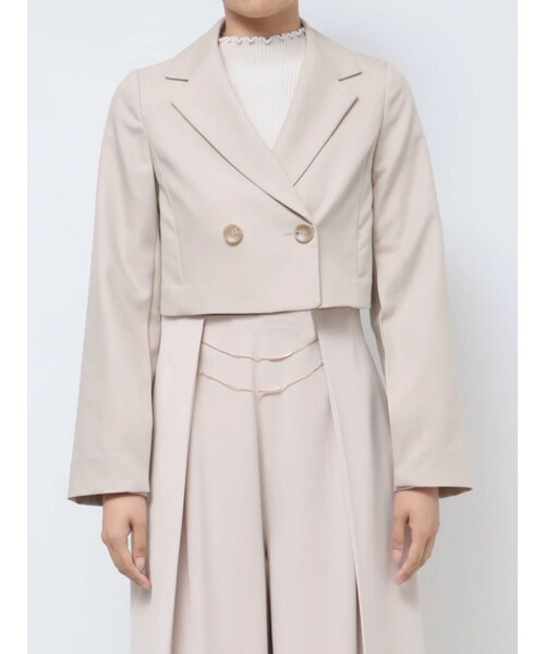 MERCURYDUO（マーキュリーデュオ）の「クロップドダブルジャケット（テーラードジャケット・レディース・ベージュ/ダークブラウン・S/M）」の4枚目の写真